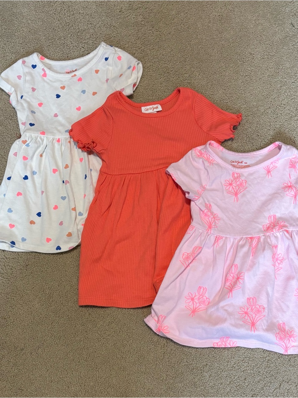 Cat & Jack Girls' Short Sleeve Dress Bundle- 18 Months